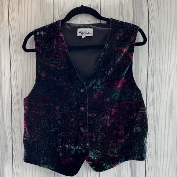 Vintage USA Katie Brooke Velour Embroidered Holiday Party Women’s Vest Size 10 - Picture 1 of 8